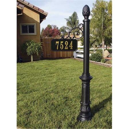 EQUESTRIAN Scroll Address Post with Decorative Ornate Base & Peapple Fial, Black ADPST-703-BL